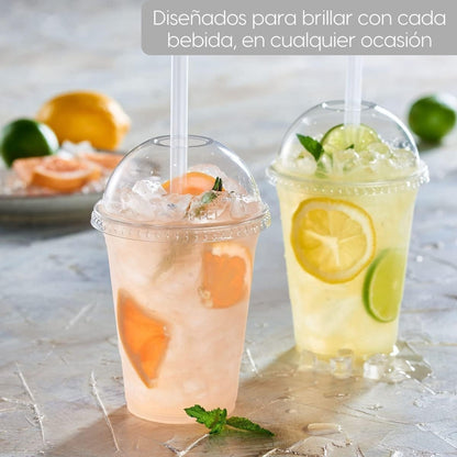 Alviria 50 Vasos Desechables Plástico 12 Oz Con Tapa Domo Transparente