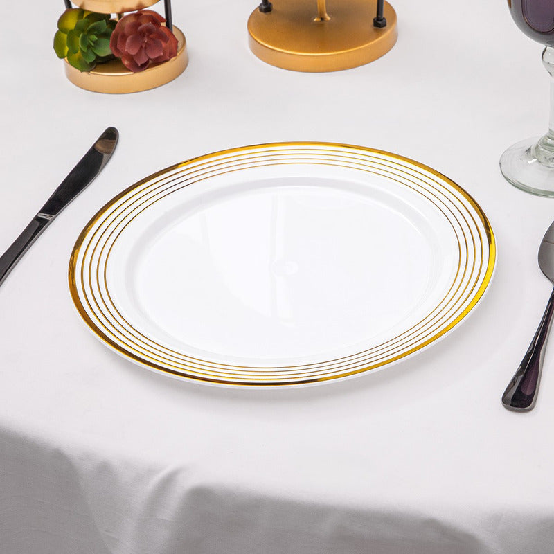 Platos De Plástico Para Fiesta Borde Líneas Doradas 50 Pzas