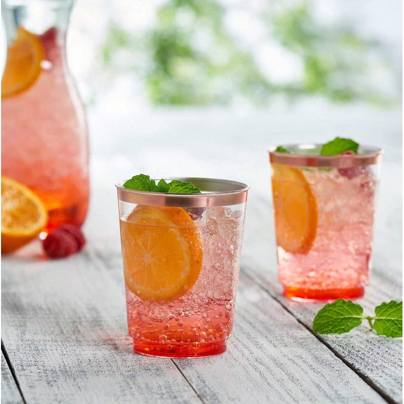 100 Vasos Reutilizables De Plástico Para Fiesta 10oz Alviria Orilla Rosa