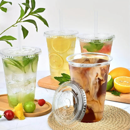 Alviria 50 Vasos Desechables De Plástico 16 Oz Tapa Popote Transparente