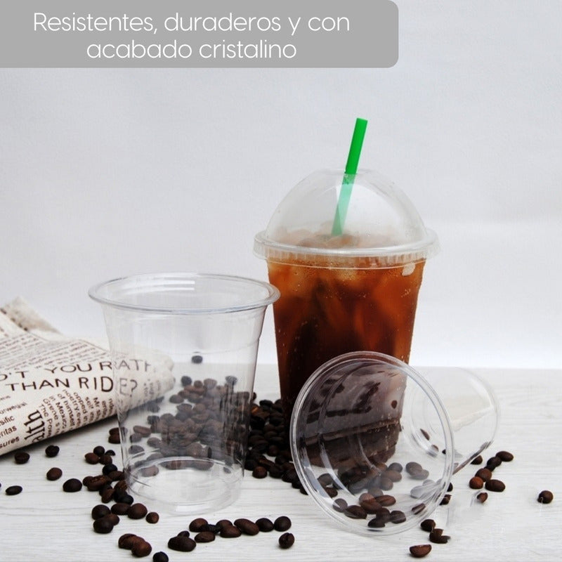 Alviria 50 Vasos Desechables Plástico 16 Oz Con Tapa Domo Transparente