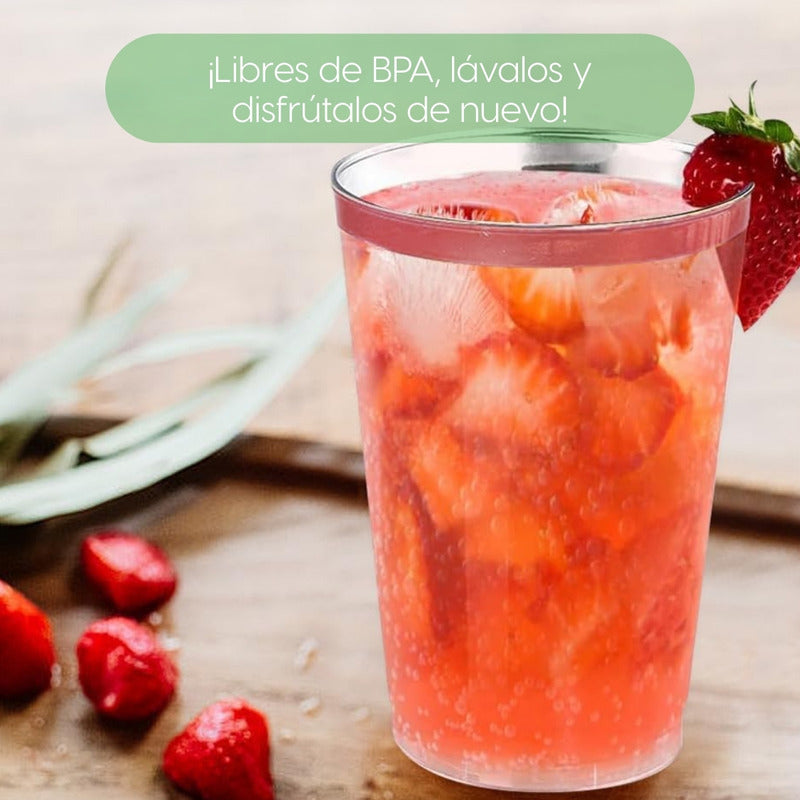 100 Vasos Reutilizables De Plástico 12oz Para Fiesta Orila Rosa