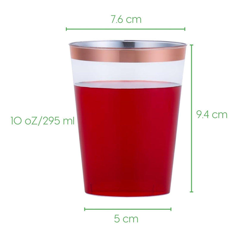 100 Vasos Reutilizables De Plástico Para Fiesta 10oz Alviria Orilla Rosa