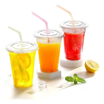 Alviria 50 Vasos Desechables De Plástico 16 Oz Tapa Popote Transparente