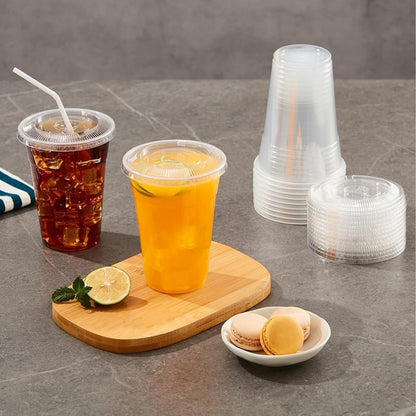 Alviria 50 Vasos Desechables Plástico 20 Oz Con Tapa Popote Transparente
