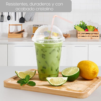Alviria 50 Vasos Desechables De Plástico 20 Oz Con Tapa Domo Transparente