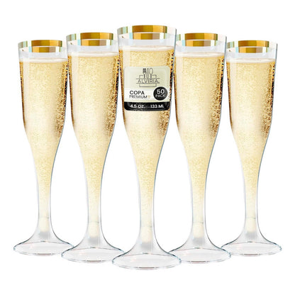 Juego 50 Pzs Copas De Champagne Orilla Dorada 4.5 Oz (133ml) Transparente