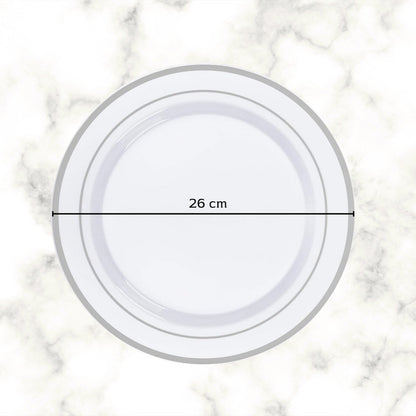 Platos De Plástico Reutilizables 50 Pz (26cm) Orilla Plata Plata