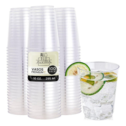 100 Piezas Vasos Transparentes Elegantes 10 Oz (295ml) Transparente