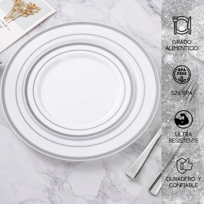 50 Platos De Plástico Desechables Elegante. Para 25 Personas