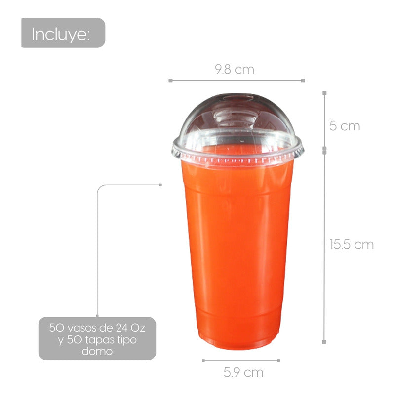 Alviria 50 Vasos Desechables Plástico 24 Oz Con Tapa Domo Transparente