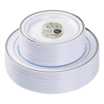50 Platos De Plástico Desechables Elegante. Para 25 Personas