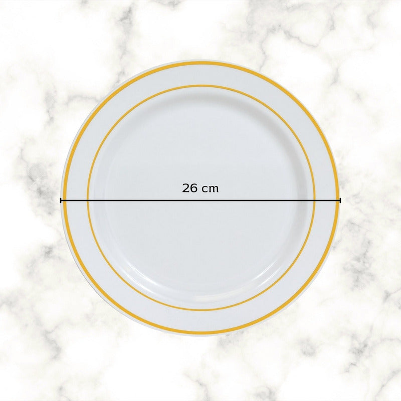 Platos De Plástico Reutilizables 50 Pz (26 Cm) Orilla Dorada Dorado