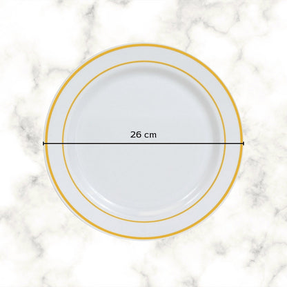 Platos De Plástico Reutilizables 50 Pz (26 Cm) Orilla Dorada Dorado
