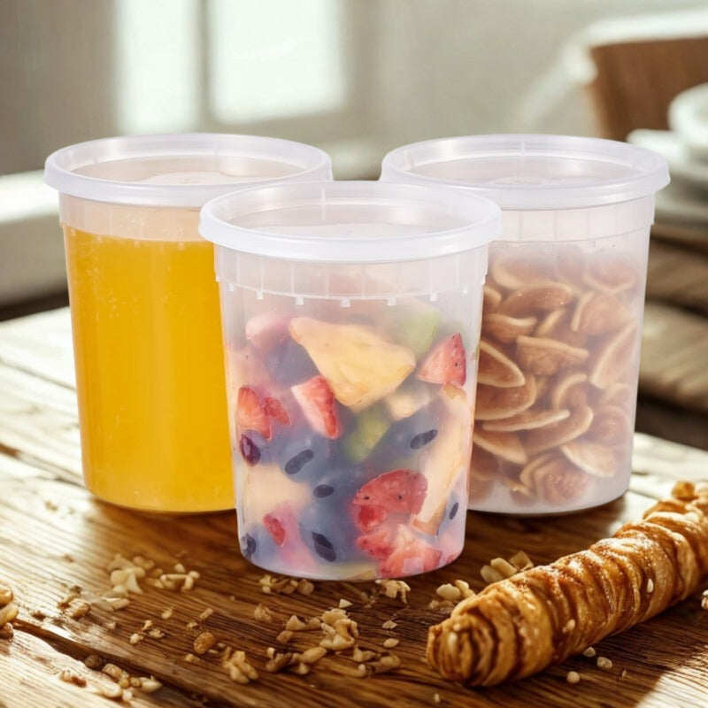 Alviria 25 Envases Reutilizables De Alimentos 32oz Con Tapa Transparente