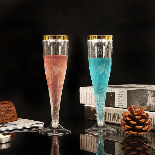 Copas Champagne Orilla Dorada 4.5oz · Set 50 piezas · Transparente