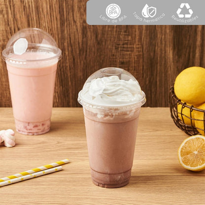 Alviria 50 Vasos Desechables De Plástico 20 Oz Con Tapa Domo Transparente