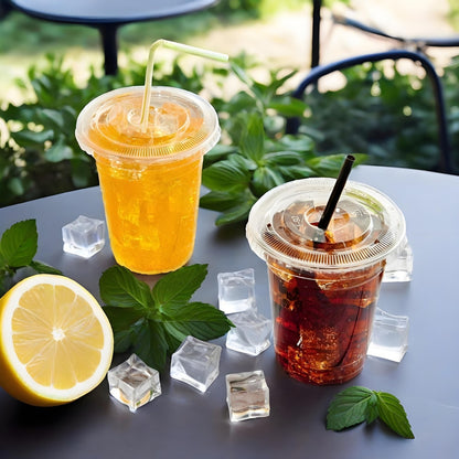 Alviria 50 Vasos Desechables Plástico 12 Oz Con Tapa Popote Transparente