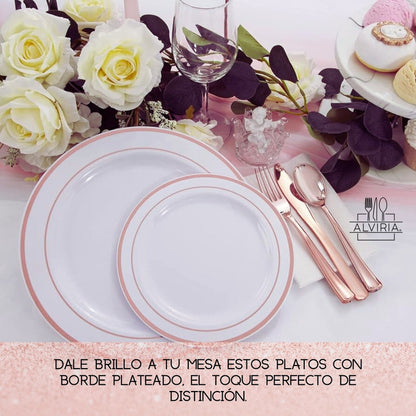 50 Platos De Plástico Desechables Elegante. Para 25 Personas