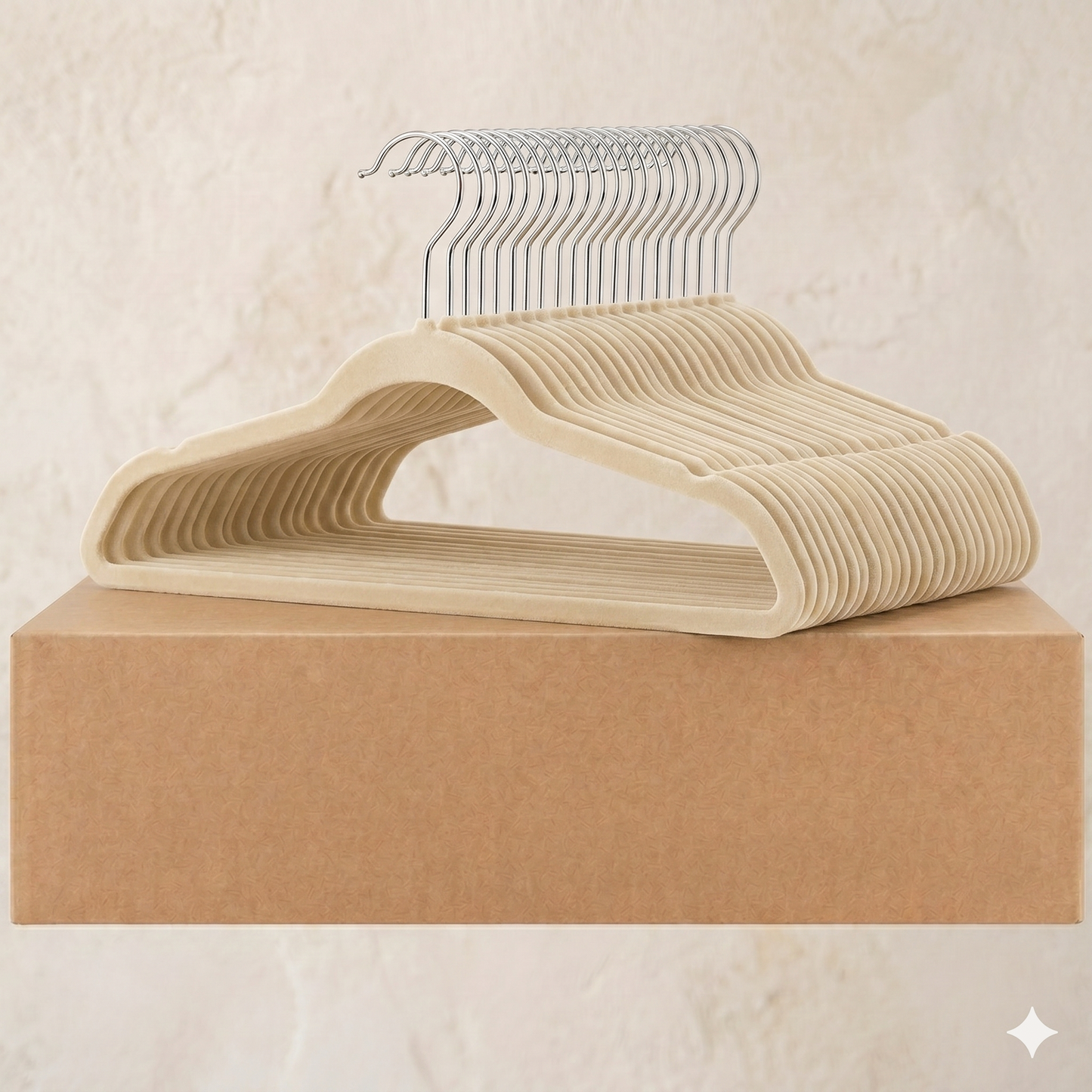 Ganchos de Terciopelo Beige · Set 50 piezas · Antideslizantes