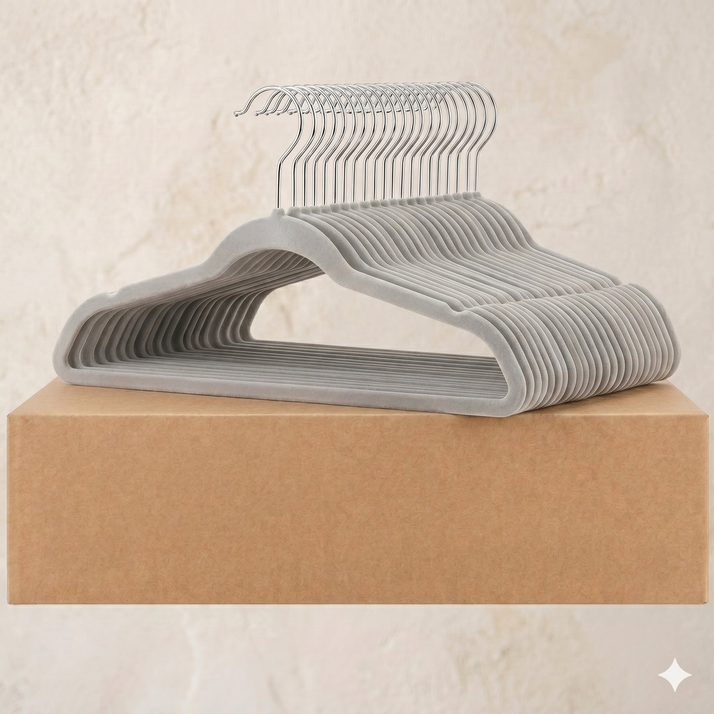 Ganchos de Terciopelo Gris · Set 50 piezas · Antideslizantes