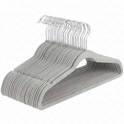 Ganchos de Terciopelo Gris · Set 50 piezas · Antideslizantes