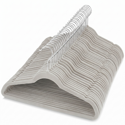 Ganchos de Terciopelo Gris · Set 50 piezas · Antideslizantes