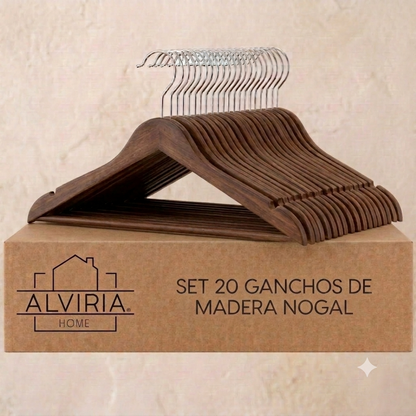 Ganchos de Madera Nogal · Set 20 piezas