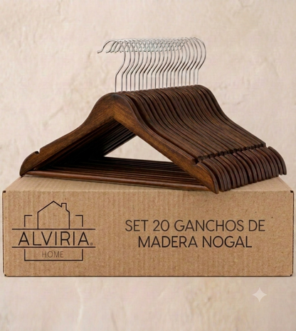 Ganchos de Madera Nogal · Set 20 piezas